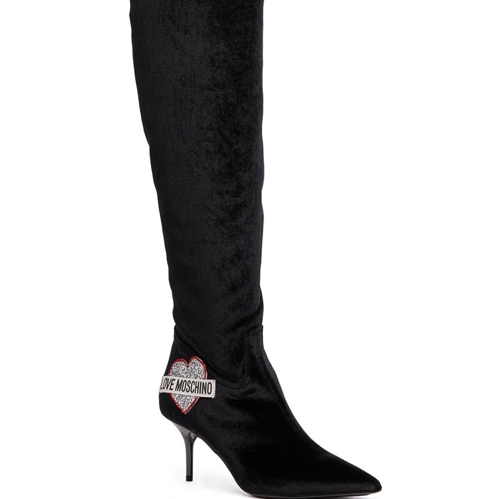 Love moschino knee high velvet pointed toe boot